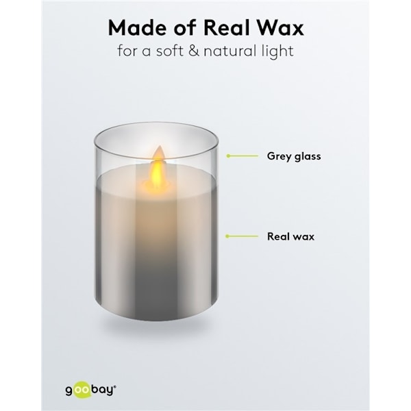 Goobay LED ægte vokslys i glas, 7,5 x 10 cm smuk og sikker belysningsløsning til mange områder som huse og loggier, kontorer eller skoler