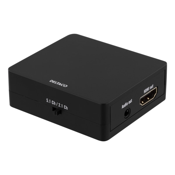 DELTACO Muunnin HDMI - HDMI +SPDIF/3,5mm, Ultra HD 30Hz, 5.1/2.1, must