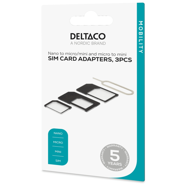 DELTACO SIM-kortsadapter för micro/mini/nano-sim, svart (SIM-109)