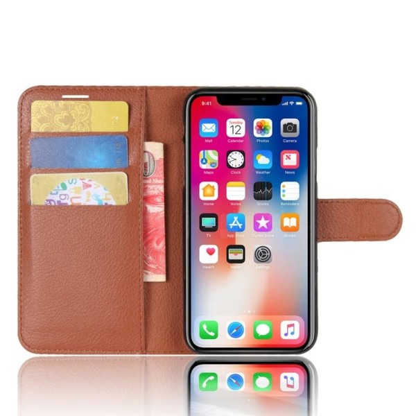 Plånboksväska i läderimitation med kortfack, iPhone X, Brun Brun