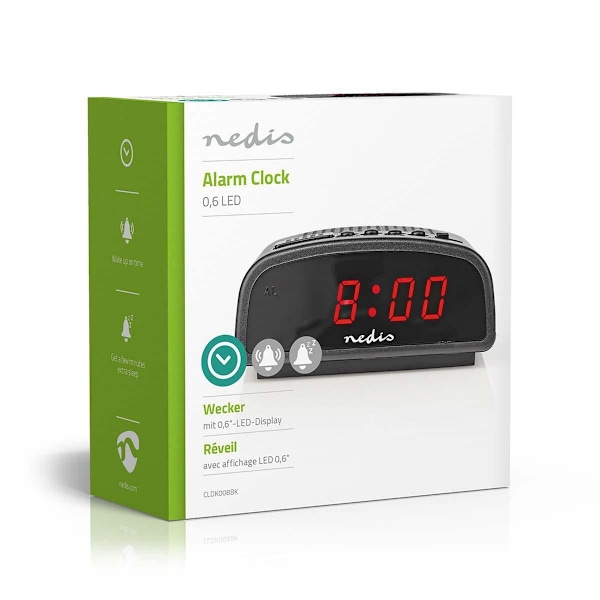 Nedis Digitalt Bord Vækkeur | LED Display | Snooze funktion | Nej | Sort