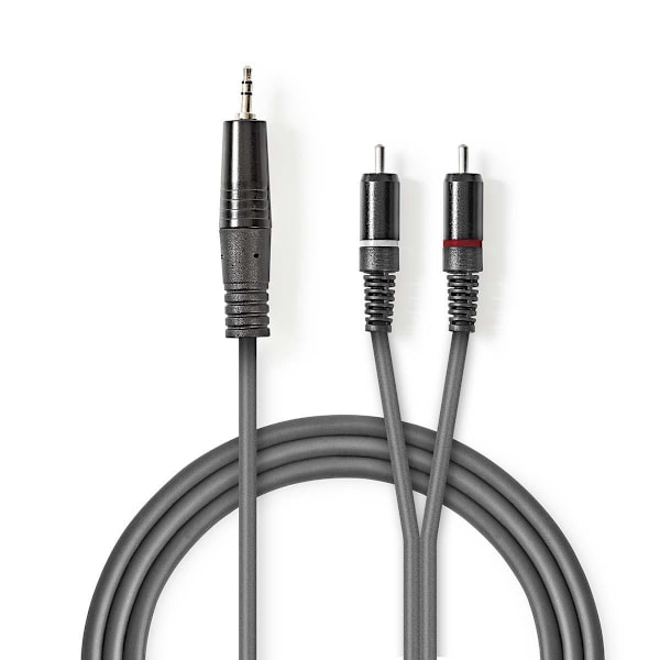 Nedis Stereoäänikaapeli | 3.5 mm uros | 2x RCA uros | Niklattu | 5.00 m | Pyöreä | Tummanharmaa | Pahvikotelo