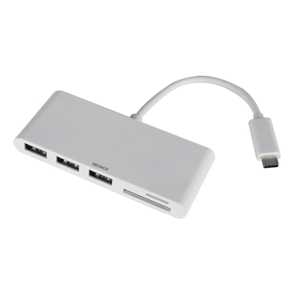 DELTACO USB 3.1 Gen 1 hub, USB-C, 3USB A, SD/microSD reader, white