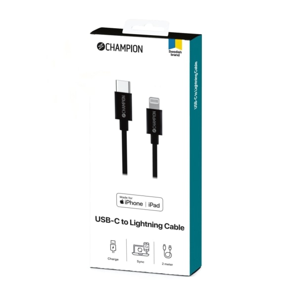 Champion USB-C till Lightning Kabel 2m Svart
