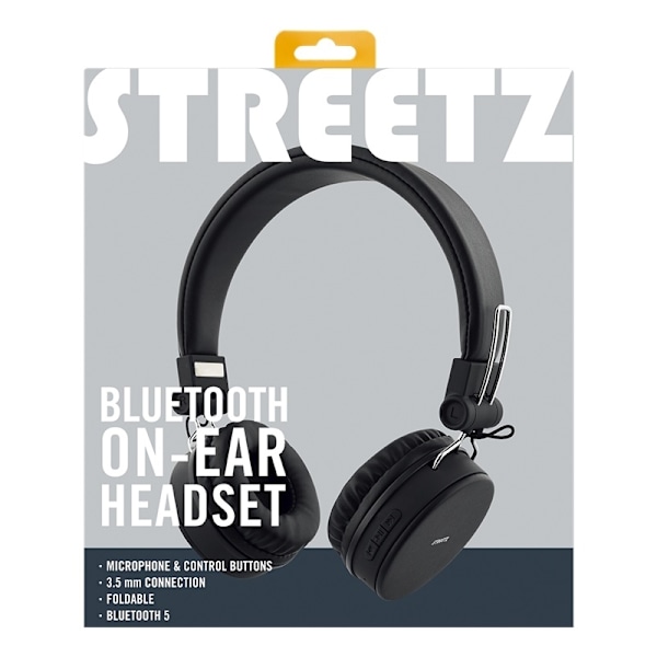 STREETZ BT-kuulokemikrofoni, kokoon taittuva, on-ear, 3,5mm, musta Svart