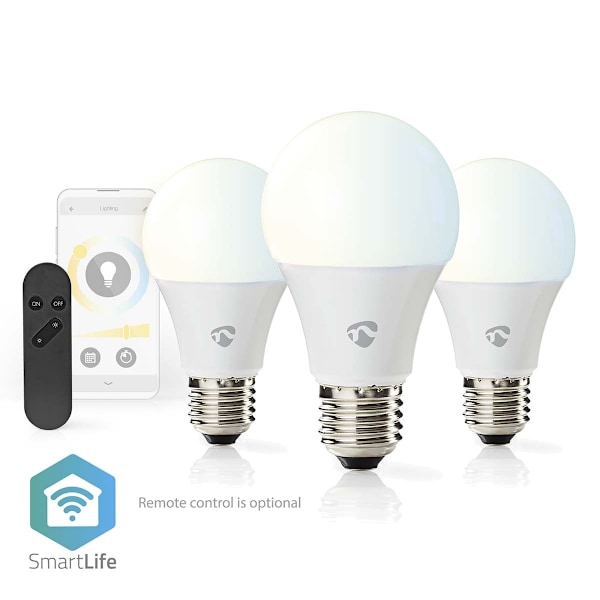 Nedis SmartLife LED-Pære | Wi-Fi | E27 | 806 lm | 9 W | Varm til kølig hvid | 2700 - 6500 K | Androidâ„¢ / IOS | Pære | 3 stk