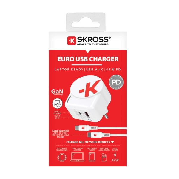 SKROSS EU USB Charger AC45PD - C to C cable included