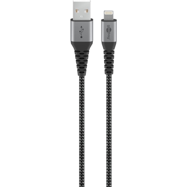 Goobay Lightning till USB-A-textilkabel med metallpluggar 1 m elegant och extra robust anslutningskabel för t.ex. Apple iPhone, iPad (Apple MFi certif