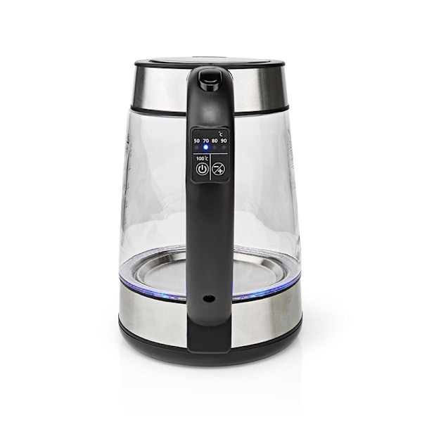 Nedis Elkedel | 1.7 l | Glas | Gennemsigtig | 60,70,80,90,100 °C | Temperaturindikator | Drejelig 360 grader | Skjult varmeelement | Strix®-controller