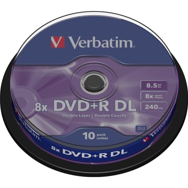 Verbatim DVD+R DL, 8x, 8,5 GB/240 min, 10-pack spindel, AZO (436