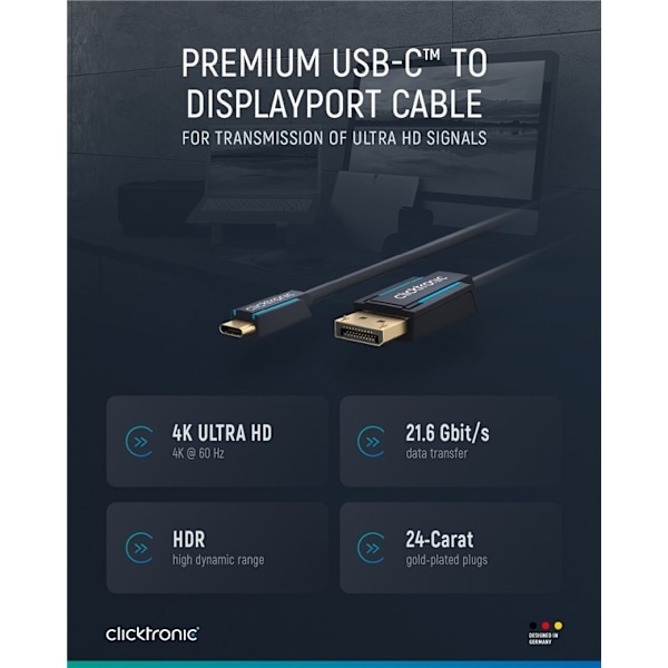 ClickTronic USB-C™ - DisplayPort™ -sovitinkaapeli Premium
