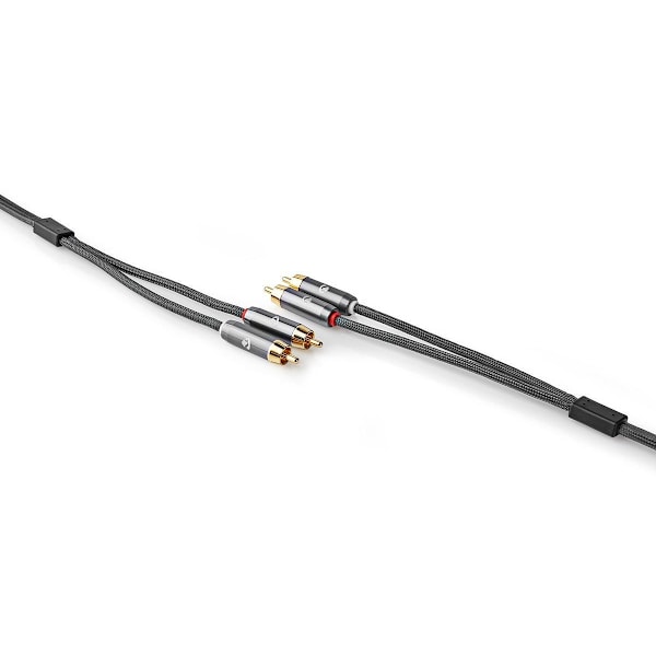 Nedis Stereoäänikaapeli | 2x RCA uros | 2x RCA uros | Kullattu | 2.00 m | Pyöreä | Gun Metal Harmaa / Harmaa | Laatikko kannella ja ikkunalla