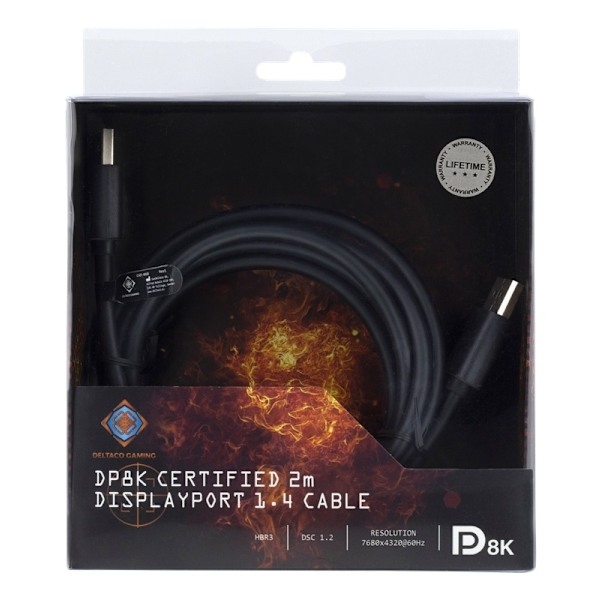 DELTACO GAMING DisplayPort-kaapeli, 7680x4320 60Hz, 2m, musta