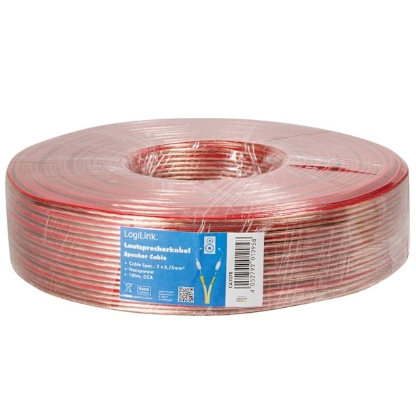 LogiLink Högtalarkabel 2x0,75 mm² 100m Transparent