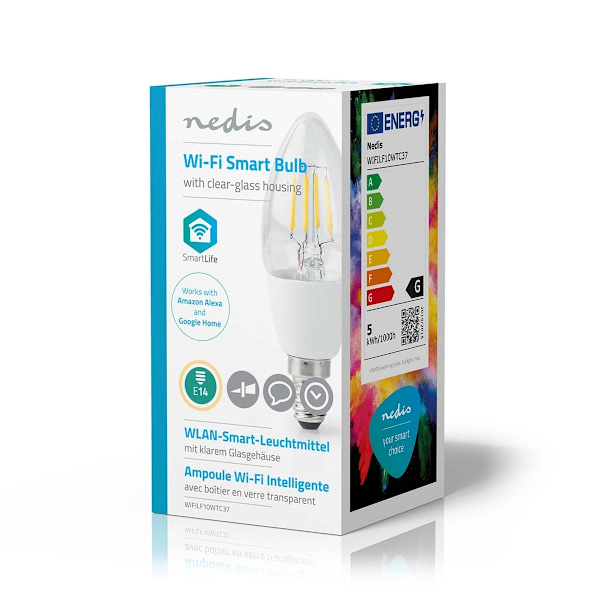 Nedis SmartLife LED Glødepære | Wi-Fi | E14 | 400 lm | 5 W | Varm Hvid | 2700 K | Glas | Android™ / IOS | Stearinlys | 1 stk