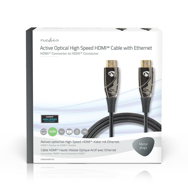 Nedis Aktiva optiska High Speed ​​HDMI kabel med Ethernet | HDMI™ Kontakt | HDMI™ Kontakt | 4K@60Hz | 18 Gbps | 75.0 m | Rund | PVC | Svart | Presentb