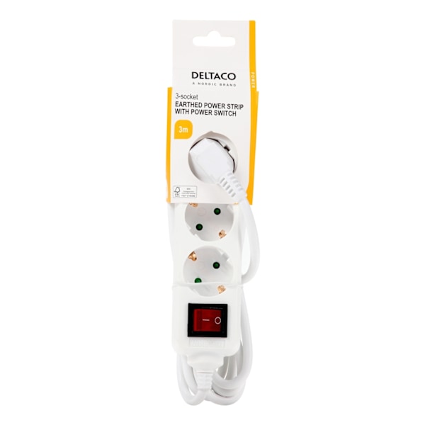 DELTACO outlet 3xCEE 7/3 1xCEE 7/7 switch 3m white