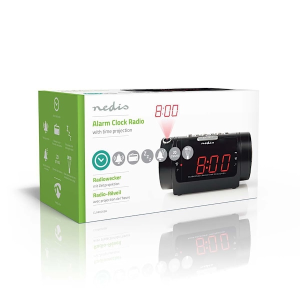 Nedis Digital vækkeur Radio | LED Display | Tidsprojektion | AM / FM | Snooze funktion | Sleep timer | Antal alarmer: 2 | Sort