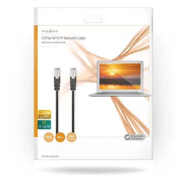 Nedis CAT5e netværkskabel | SF/UTP | RJ45 Han | RJ45 Han | 20.0 m | Runde | PVC | Sort | Konvolut