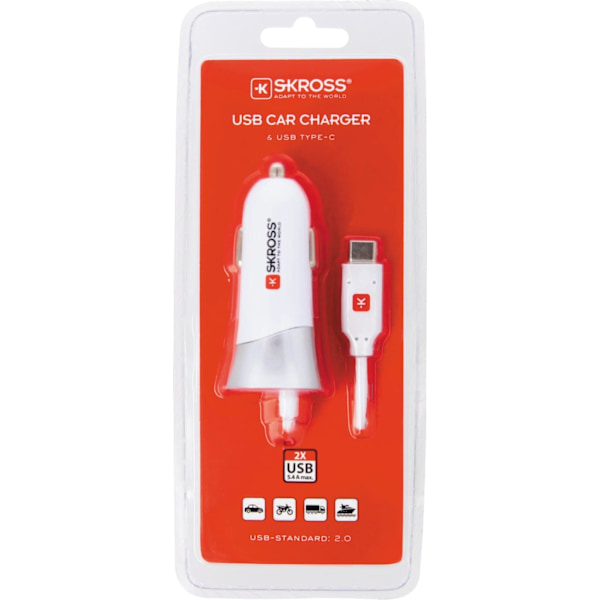 SKROSS USB-autolaturi C-tyypin kaapelilla (2.0)