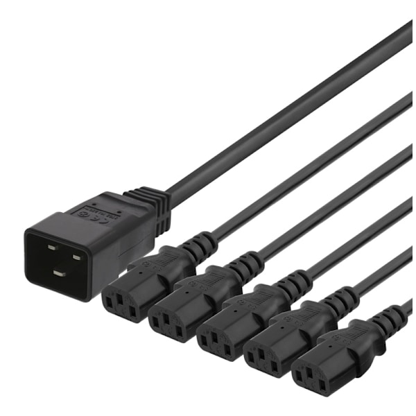DELTACO Apparatkabel IEC C20 - 5x IEC C13, 3m, 16A/250V, Y-Splitter, s
