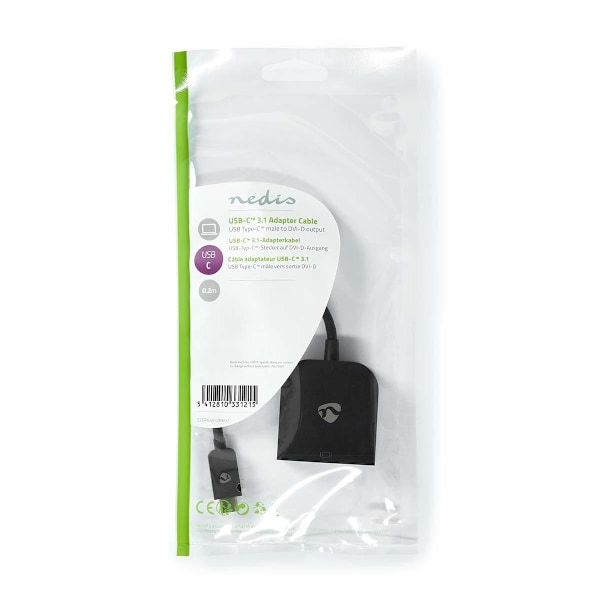 Nedis USB-C™ Adapter | USB 3.2 Gen 1 | USB-C™ Hane | DVI-D 24+1-Pin Hona | 1080p | 0.20 m | Rund | Nickelplaterad | PVC | Svart | Kuvert