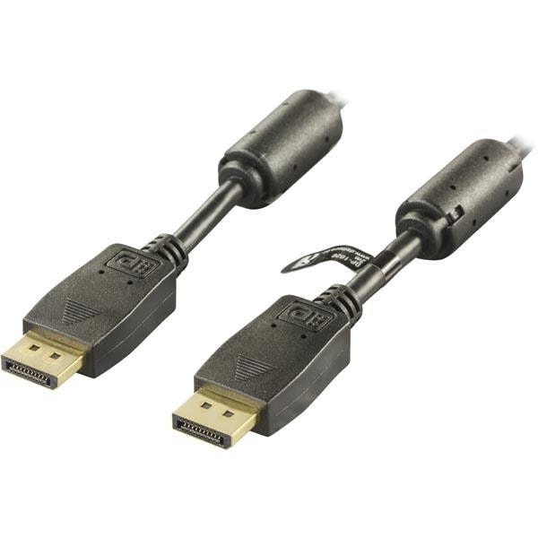 DELTACO DisplayPort monitorkabel, 20-pin han - han, <b>5m</b>, sort
