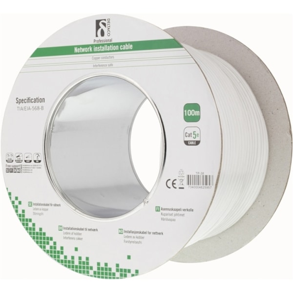 DELTACO U/UTP installationskabel, Cat5e, 100m, vit (TP-38)