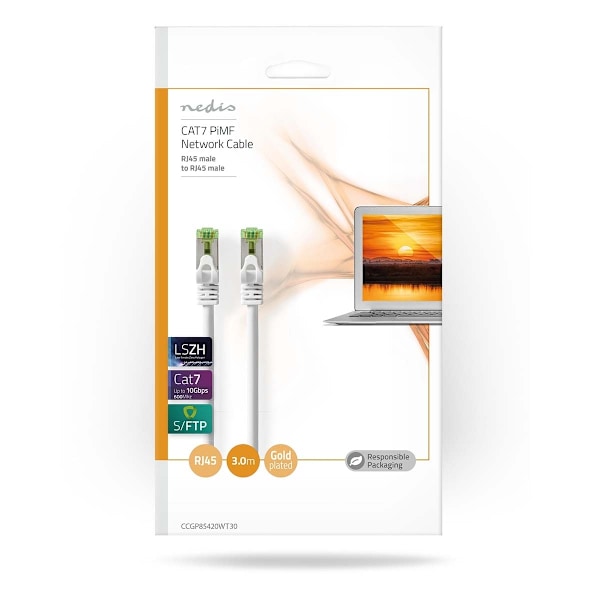 Nedis CAT7 netværkskabel | S/FTP | RJ45 Han | RJ45 Han | 3.00 m | Snagless | Runde | LSZH | Hvid | Konvolut