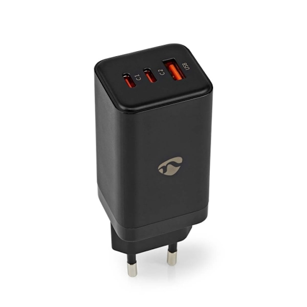 Nedis Vægoplader | 65 W | GaN | Hurtigopladningsfunktion | 3.0 / 3.25 A A | Antal output: 3 | USB-A / 2x USB-C™ | Automatisk Valgt Spænding Sort