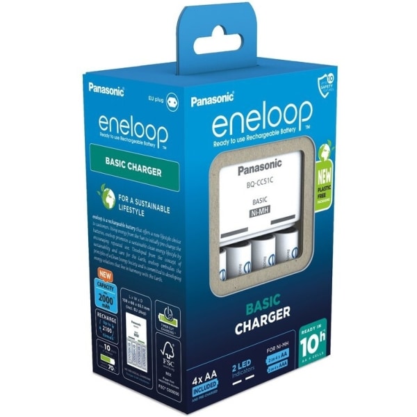 Panasonic Eneloop BQ-CC51 laturi + 4 kpl 2000 mAh AA-akkua