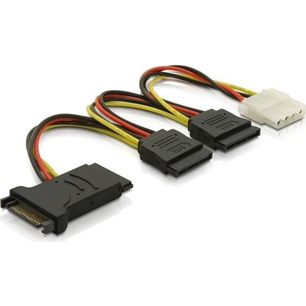 DELTACO Y-strømadapter til 15-pin SATA-strøm & Molex 4-pin strøm
