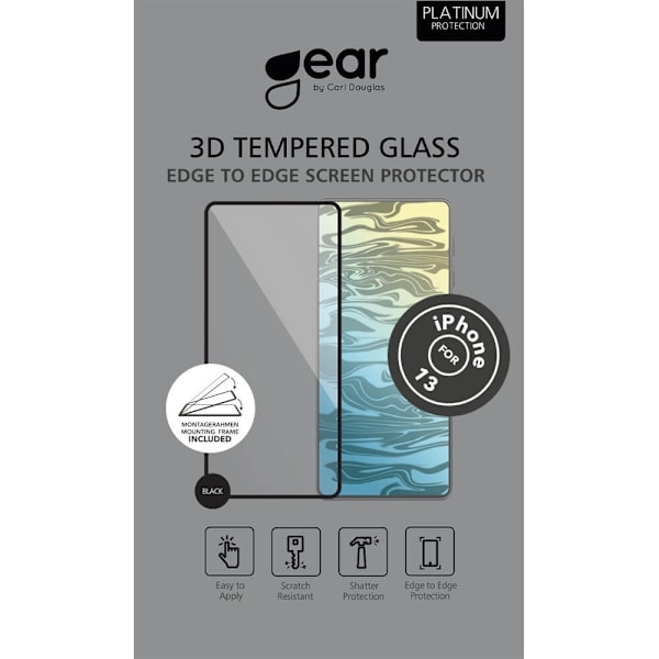 Gear Glass Prot. Curved Black Frame 3D PLATINUM iPhone 13/13 PRO/14/16E Transparent