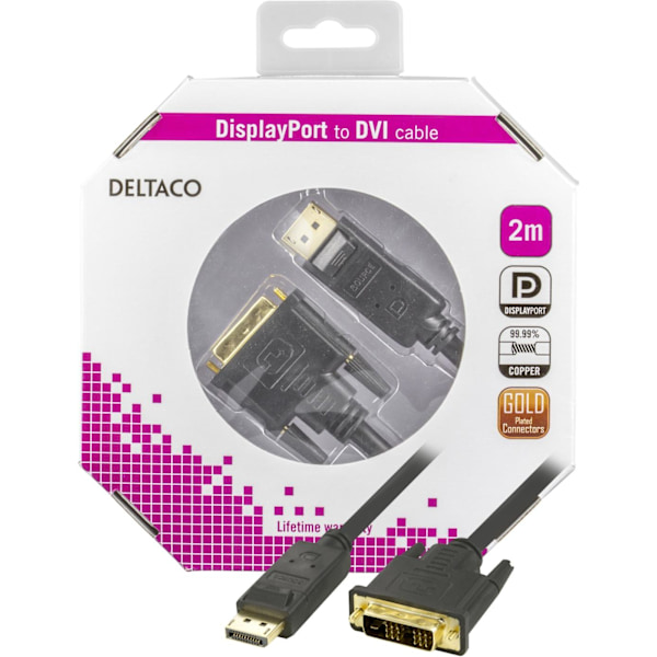 DisplayPort to DVI cable, 20-pin male - male, 2m, black