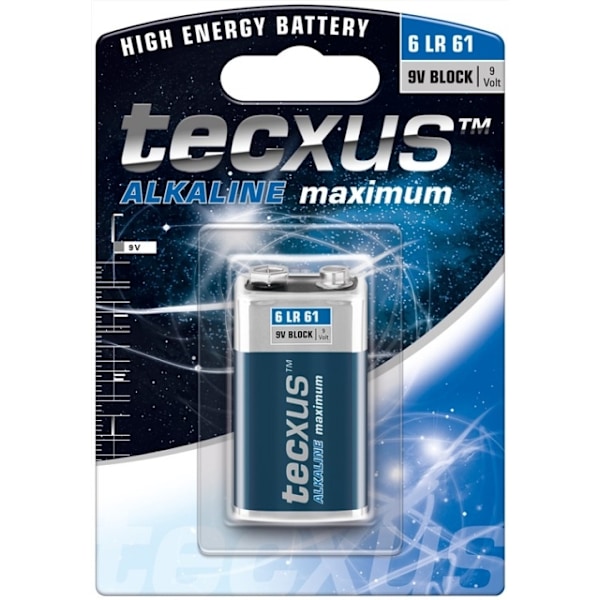 tecxus 6LR61/6LP3146/9 V Block batteri, 1 stk. blister alkaline mangan batteri, 9 V