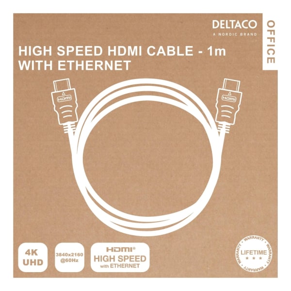 DELTACO Office High Speed HDMI kabel, 1m, 4K UHD, 19-polet, sort