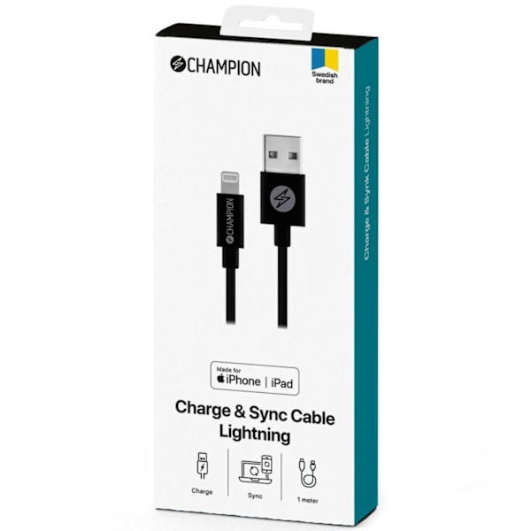 Champion USB-A Lightning-kaapeli 1m musta
