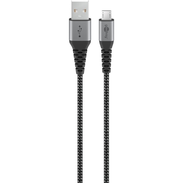 Goobay Micro-USB till USB-A textilkabel med metallkontakter 2 m elegant och extra robust anslutningskabel för enheter med Micro-USB-anslutning