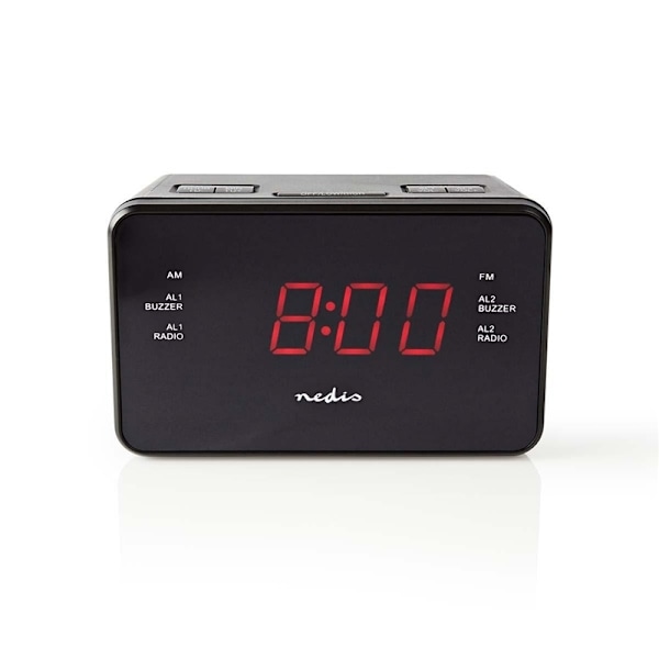 Nedis Digital vækkeur Radio | LED Display | 1x 3.5 mm Audio Input | Tidsprojektion | AM / FM | Snooze funktion | Sleep timer | Antal alarmer: 2 | Sort