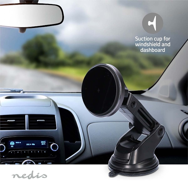 Nedis Trådlös billaddare | 7.5 / 10 / 15 W | 1.5 / 1.67 / 2 A | 1.00 m | FOD / Överhettningsskydd / Överspänning / Överström | USB Type-C™ | Kabel ing