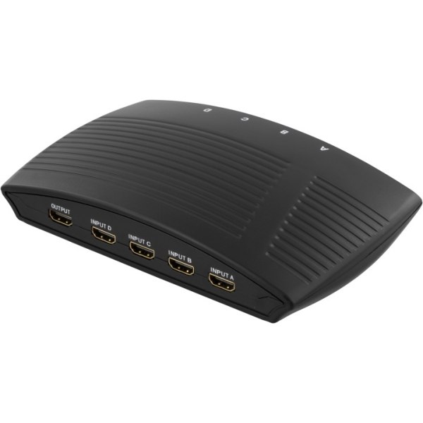 DELTACO manuell HDMI-switch, 4 ingångar till en utgång, 19-pin h