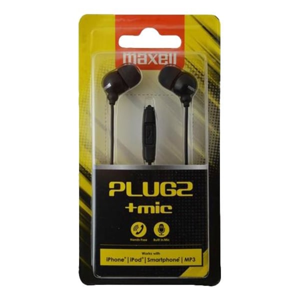 Maxell Plugz + Mic  Earphones w/ mic  inear  wired  3.5mm jack Svart