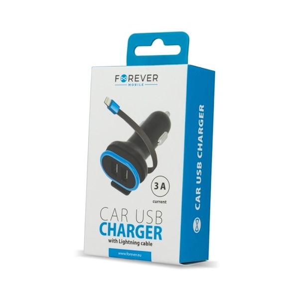 Forever Dual USB autolaturi CC-02 3A ja iPhone 8-nastainen kaapeli