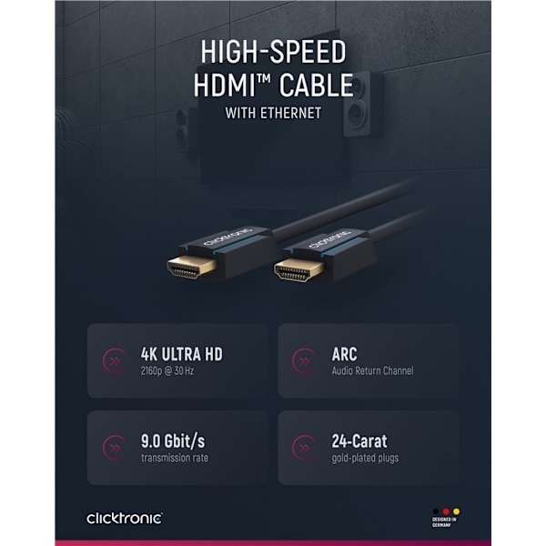 ClickTronic Höghastighets HDMI™-kabel Premiumkabel | 1x HDMI™-kontakt  1x HDMI™-kontakt | 12,5 m | UHD 4K @ 30 Hz