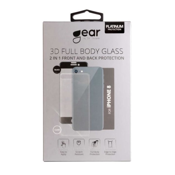 GEAR Panssarilasi 3D 2in1 Front & Back  iPhone8 Edge to Edge Mus Transparent