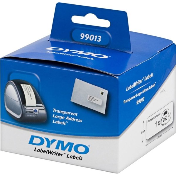 DYMO LabelWriter isot läpinäkyvät osoite-etiketit, 89x36mm, 260kpl