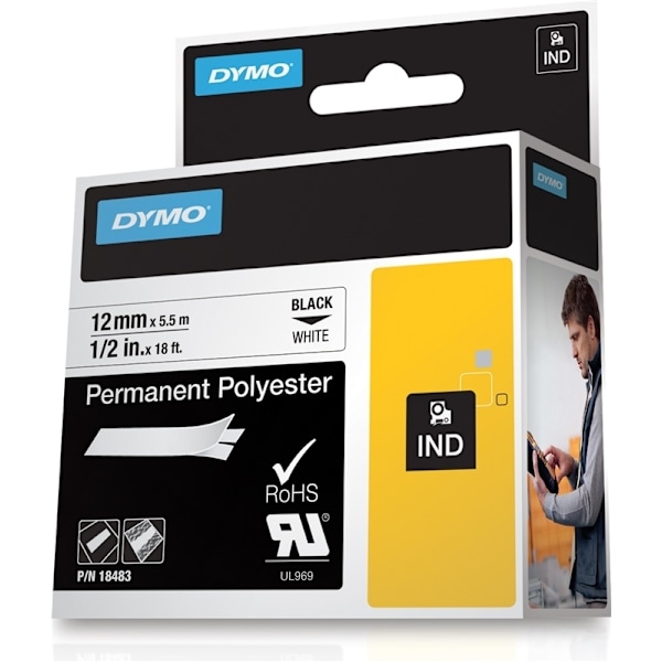 DYMO RhinoPRO tape permanent polyester hvid 12mm