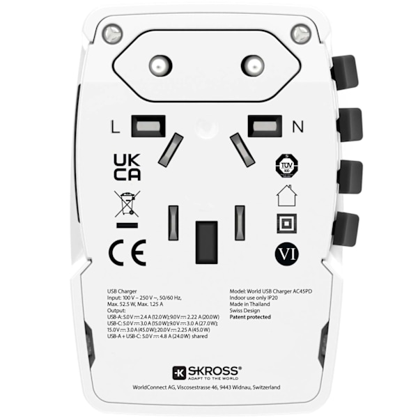 SKROSS PRO Light USB AC45PD World 1xUSB-C PD + 1 x USB-A 45W