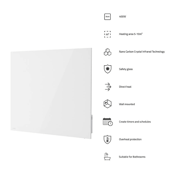 Hombli Smart Infraröd Värmare Glaspanel 400w Vit