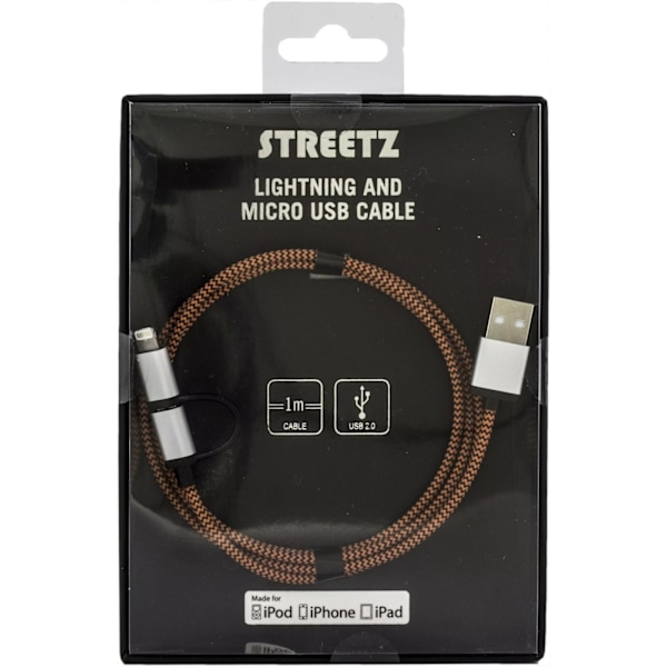 DELTACO USB-kaapeli, USB Micro B ur ja Lightning ur, MFi, 1m, oranssi